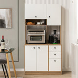 NNECW Freestanding Kitchen Pantry Cabinet with Wide Countertop and Adjustable Shelves for Kitchen/Dining Room