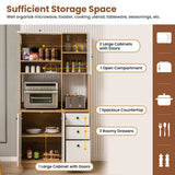 NNECW Freestanding Kitchen Pantry Cabinet with Wide Countertop and Adjustable Shelves for Kitchen/Dining Room