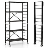 NNECW 5-Tier Folding Storage Shelves with Wheels for Garage & Kitchen