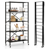 NNECW 5-Tier Folding Storage Shelves with Wheels for Garage & Kitchen