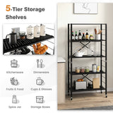 NNECW 5-Tier Folding Storage Shelves with Wheels for Garage & Kitchen