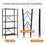 NNECW 5-Tier Folding Storage Shelves with Wheels for Garage & Kitchen