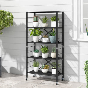 NNECW 5-Tier Folding Storage Shelves with Wheels for Garage & Kitchen