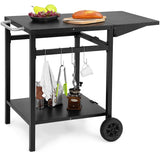 NNECW Movable Double-Shelf Dining Cart Table with Folding Tabletop