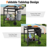 NNECW Movable Double-Shelf Dining Cart Table with Folding Tabletop