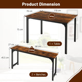 NNECW Space-saving Dining Table Set for 4 with 2 Benches for Kitchen-Brown