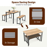 NNECW Space-saving Dining Table Set for 4 with 2 Benches for Kitchen-Natural