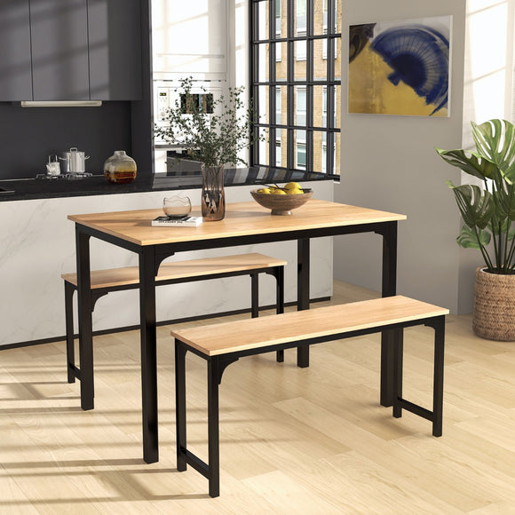 NNECW Space-saving Dining Table Set for 4 with 2 Benches for Kitchen-Natural