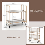 NNECW 2-Tier Mobile Serving Cart with Tempered Glass Shelf