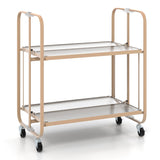 NNECW 2-Tier Mobile Serving Cart with Tempered Glass Shelf