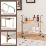 NNECW 2-Tier Mobile Serving Cart with Tempered Glass Shelf
