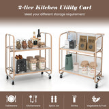 NNECW 2-Tier Mobile Serving Cart with Tempered Glass Shelf