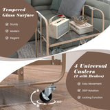 NNECW 2-Tier Mobile Serving Cart with Tempered Glass Shelf