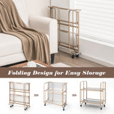 NNECW 2-Tier Mobile Serving Cart with Tempered Glass Shelf