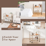 NNECW 2-Tier Mobile Serving Cart with Tempered Glass Shelf