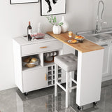 NNECW 2-in-1 Reversible Mobile Kitchen Island with Rubber Wood Top and Adjustable Shelf for Dinning Room