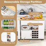 NNECW 2-in-1 Reversible Mobile Kitchen Island with Rubber Wood Top and Adjustable Shelf for Dinning Room