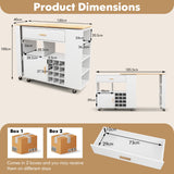NNECW 2-in-1 Reversible Mobile Kitchen Island with Rubber Wood Top and Adjustable Shelf for Dinning Room