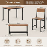 NNECW Industrial Gathering Table Set with 2 Chairs &amp; 1 Bench for Dining Room Brown