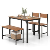 NNECW Industrial Gathering Table Set with 2 Chairs &amp; 1 Bench for Dining Room Brown