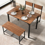 NNECW Industrial Gathering Table Set with 2 Chairs &amp; 1 Bench for Dining Room Brown