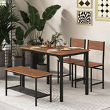NNECW Industrial Gathering Table Set with 2 Chairs &amp; 1 Bench for Dining Room Brown