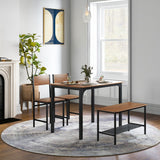 NNECW Industrial Gathering Table Set with 2 Chairs &amp; 1 Bench for Dining Room Brown