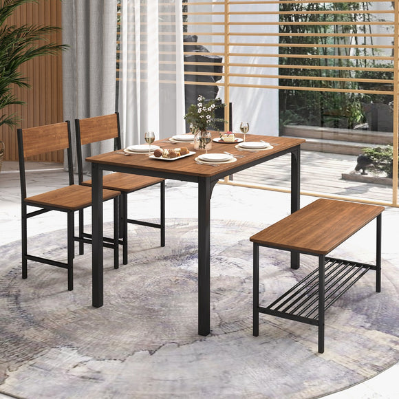 NNECW Industrial Gathering Table Set with 2 Chairs & 1 Bench for Dining Room Brown