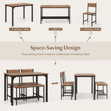 NNECW Industrial Gathering Table Set with 2 Chairs &amp; 1 Bench for Dining Room Brown