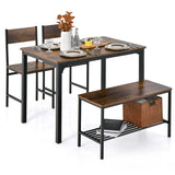 NNECW 4-Piece Dining Table and Chair Set with Metal Frame and Storage Rack for Dining