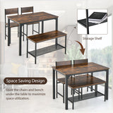 NNECW 4-Piece Dining Table and Chair Set with Metal Frame and Storage Rack for Dining