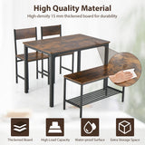 NNECW 4-Piece Dining Table and Chair Set with Metal Frame and Storage Rack for Dining