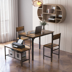 NNECW 4-Piece Dining Table and Chair Set with Metal Frame and Storage Rack for Dining
