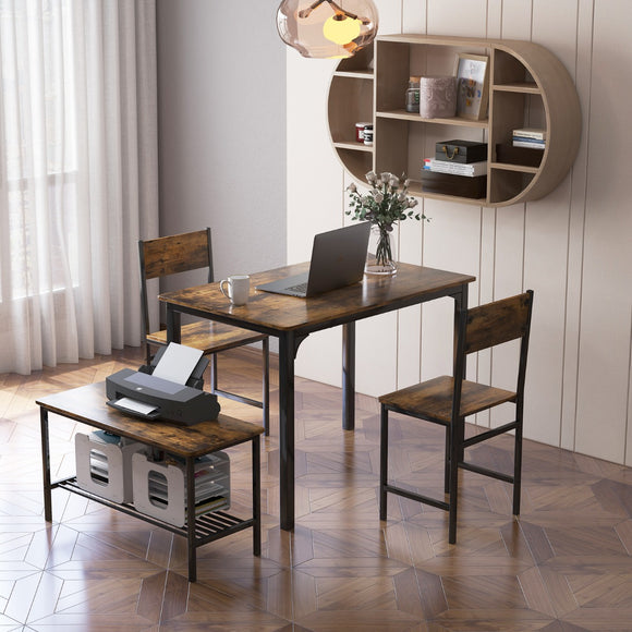 NNECW 4-Piece Dining Table and Chair Set with Metal Frame and Storage Rack for Dining
