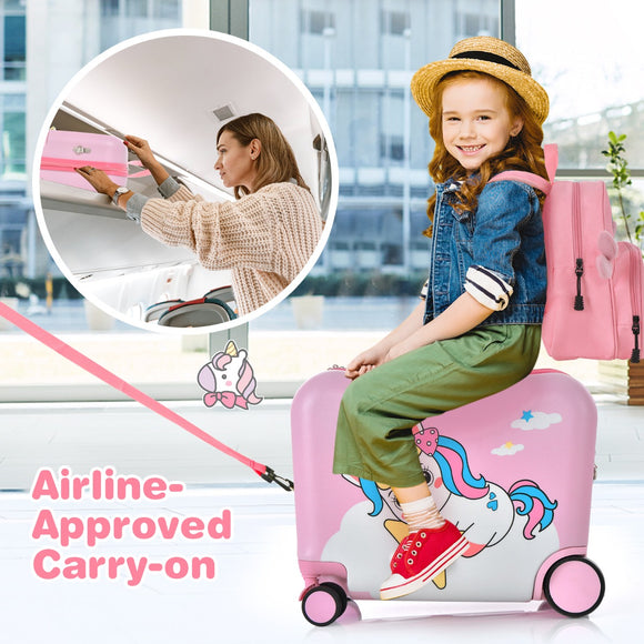 NNECW 2 PC Kids Luggage Set with Spinner Wheels -Pink