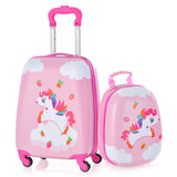 NNECW 2-Piece Carry-on Luggage Set with Spinner Wheels for Children-Cloud-Pink