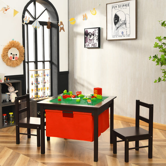 NNECW 2-in-1 Kids Activity Table and Chair Set with Storage-Coffee