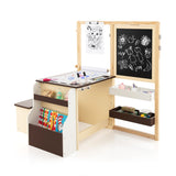 NNECW Kids Art Table &amp; Bench Set with Double-Sided Adjustable Easel-Coffee