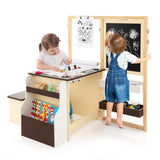 NNECW Kids Art Table &amp; Bench Set with Double-Sided Adjustable Easel-Coffee