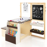 NNECW Kids Art Table &amp; Bench Set with Double-Sided Adjustable Easel-Coffee