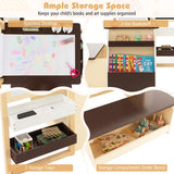 NNECW Kids Art Table &amp; Bench Set with Double-Sided Adjustable Easel-Coffee