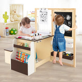 NNECW Kids Art Table &amp; Bench Set with Double-Sided Adjustable Easel-Coffee