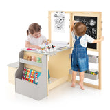 NNECW Kids Art Table &amp; Bench Set with Double-Sided Adjustable Easel-Grey