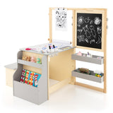 NNECW Kids Art Table &amp; Bench Set with Double-Sided Adjustable Easel-Grey