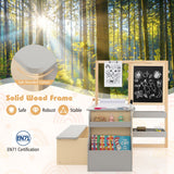 NNECW Kids Art Table &amp; Bench Set with Double-Sided Adjustable Easel-Grey