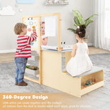 NNECW Kids Art Table &amp; Bench Set with Double-Sided Adjustable Easel-Grey