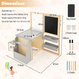 NNECW Kids Art Table &amp; Bench Set with Double-Sided Adjustable Easel-Grey