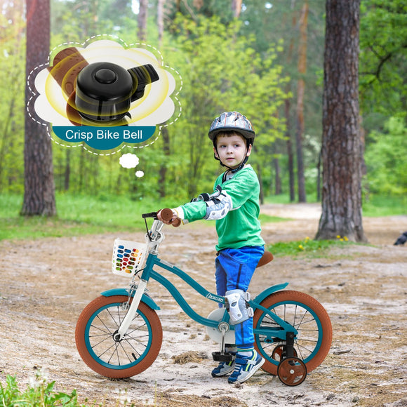 NNECW Kids Bike Adjustable with Handbrake and Basket for 3-5 Years Old-Turquoise-14 inches