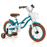NNECW Kids Bike Adjustable with Handbrake and Basket for 3-5 Years Old-Turquoise-14 inches