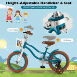 NNECW Kids Bike Adjustable with Handbrake and Basket for 3-5 Years Old-Turquoise-14 inches